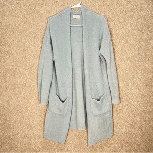 Imperfect cozy cardigan pockets green blue women's 2X cardigan fuzzy stretchy